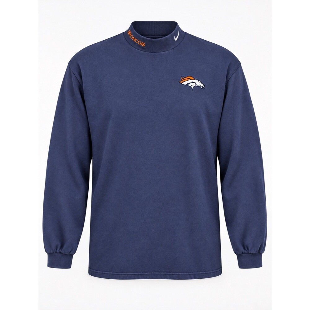 Vintage Nike Broncos Shirt Mens 2XL Blue Long Sleeve Mock Neck Made USA Cotton